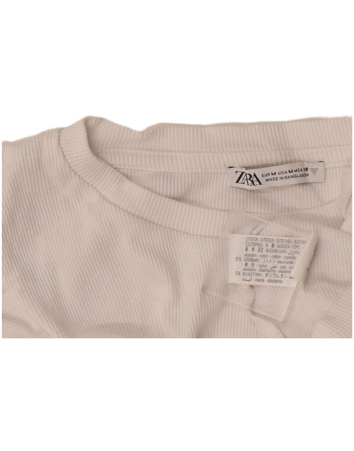 Zara Mujer Crop Blusa Top Reino Unido 42 Medio Algodón Blanco