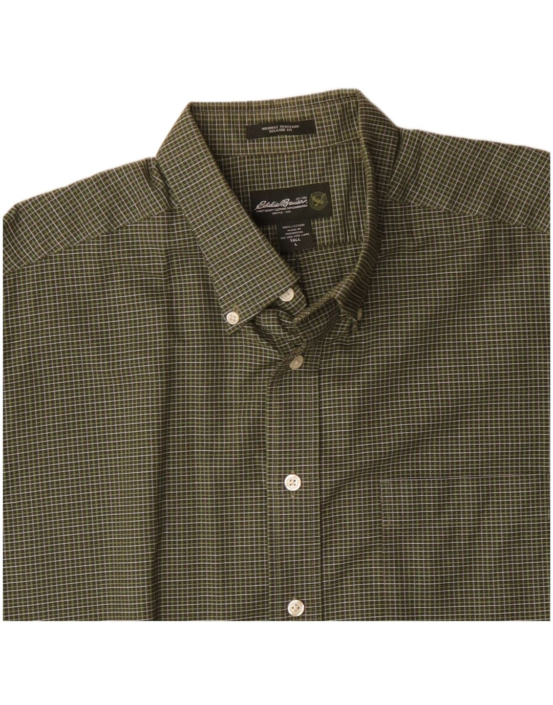 EDDIE BAUER Camisa holgada para hombre de algodón a cuadros verdes grandes