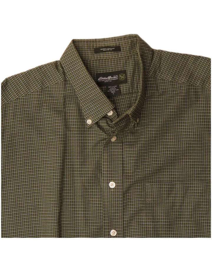 EDDIE BAUER Camisa holgada para hombre de algodón a cuadros verdes grandes