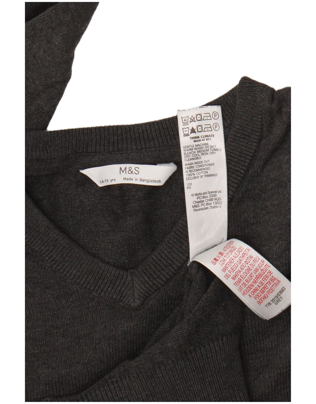 Marks & Spencer Jersey con cuello en V para niños 14-15 años Algodón gris