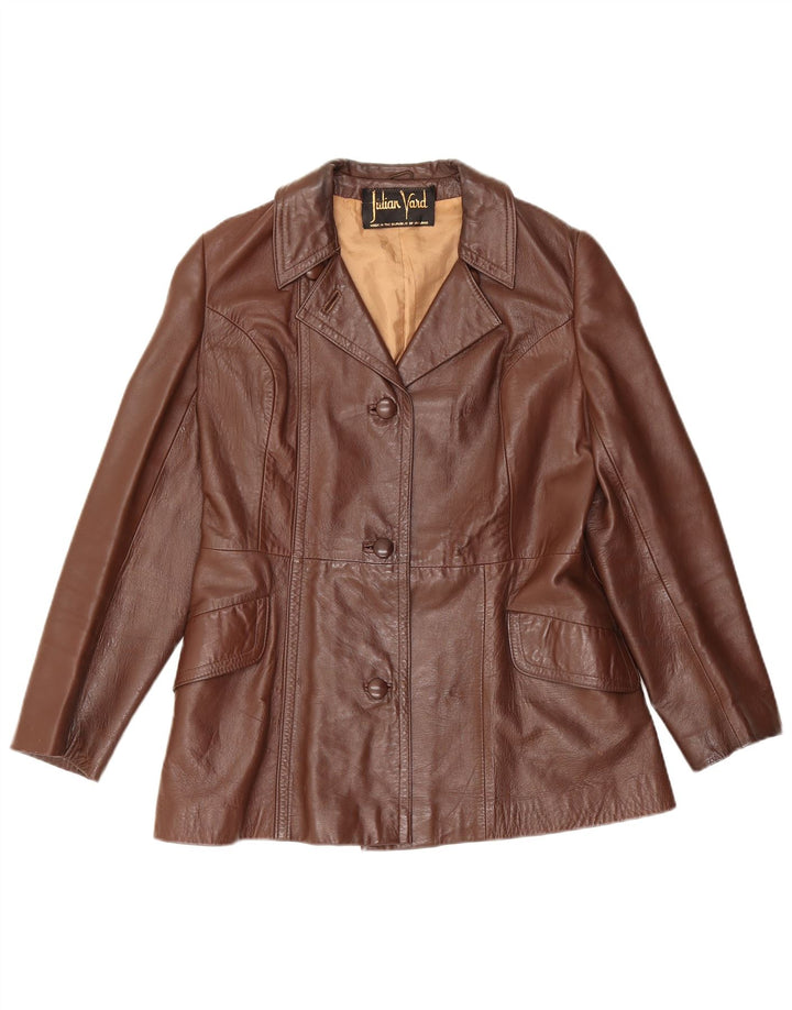 Julian Vard Chaqueta Blazer de Cuero con 3 Botones para Mujer UK 10 Small Brown