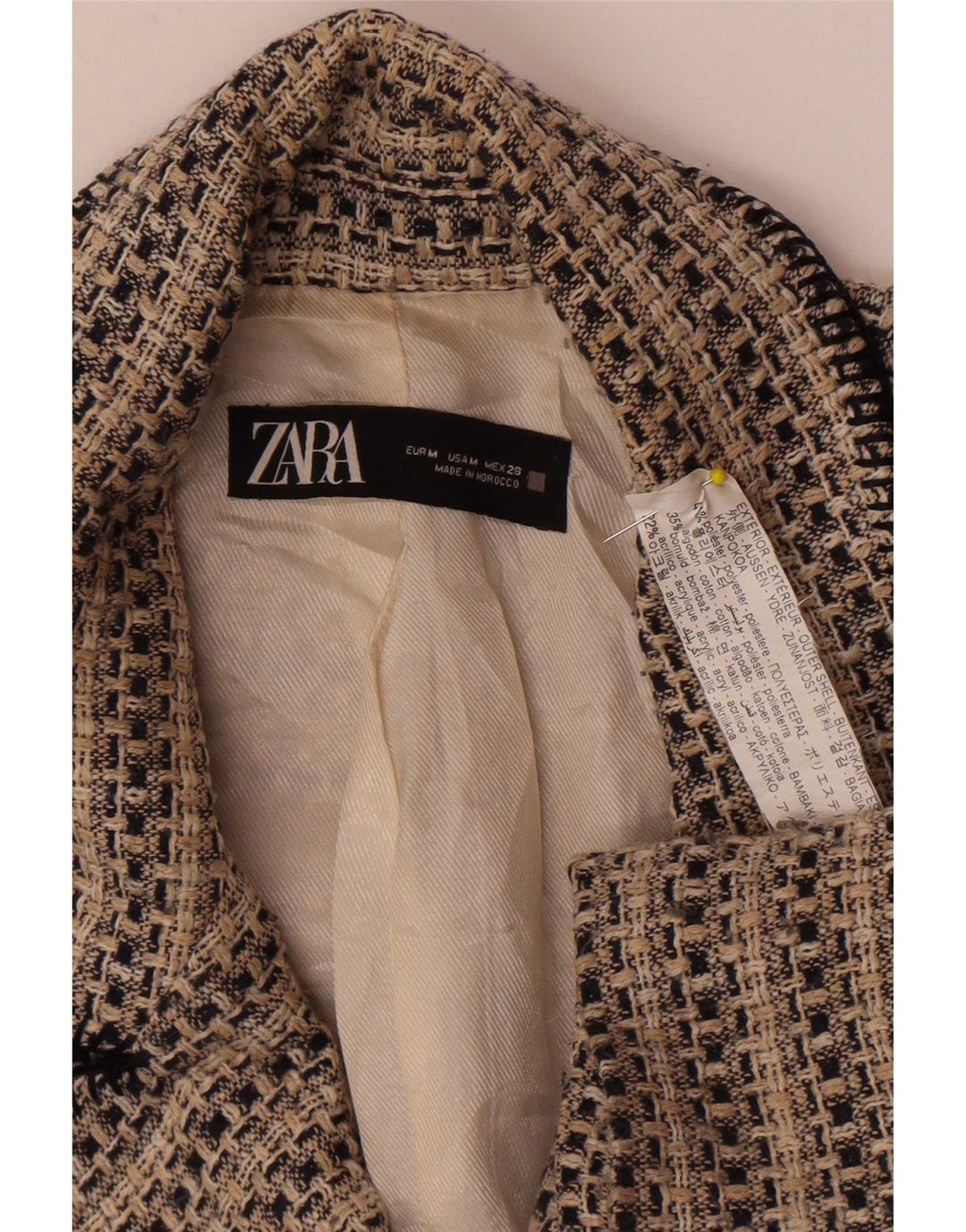 Zara Chaqueta Blazer De Doble Botonadura para Mujer Reino Unido 42 Mediana Rayas Beige