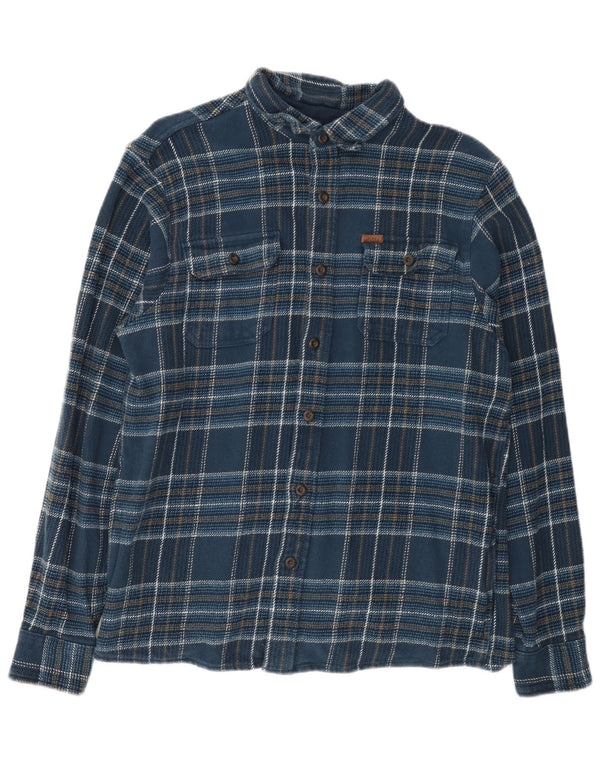 Orvis Mens Flannel Shirt Medium Navy Blue Check