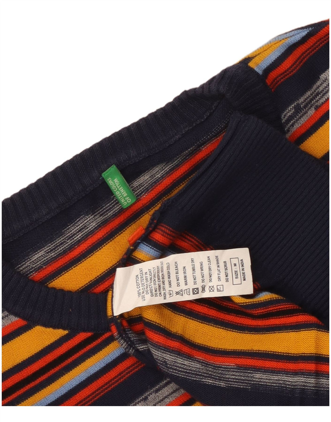 Benetton Jersey De Cuello Redondo Mediano De Algodón A Rayas Multicolor Hombre