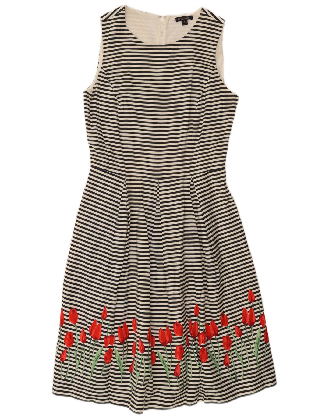 Brooks Brothers Vestido acampanado para mujer US 8, mediano, color blanco roto, a rayas