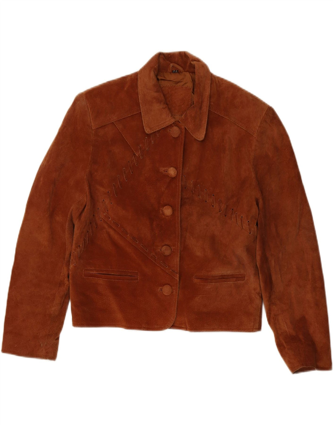 VINTAGE Chaqueta de ante de gran tamaño para mujer Reino Unido 8 Cuero marrón pequeño