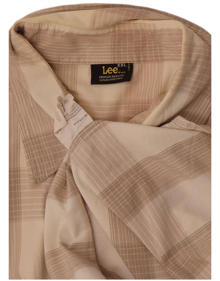 Lee Camisa De Manga Corta Para Hombre 2XL Algodón A Cuadros Beige
