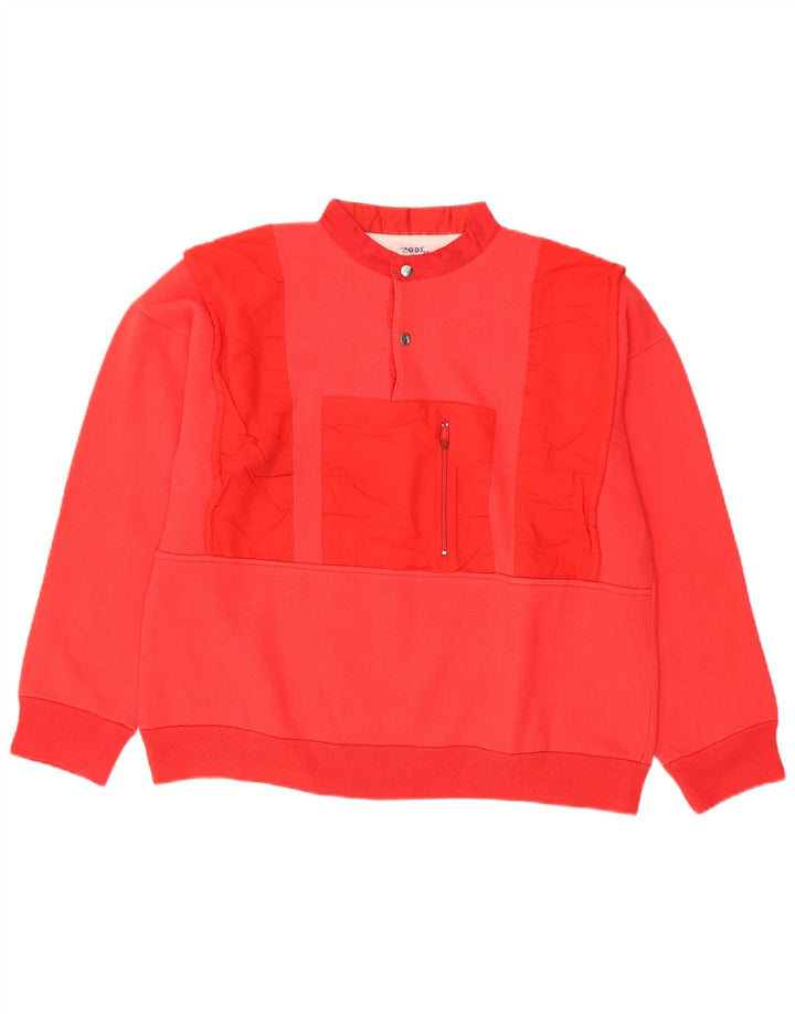 VINTAGE Mujer Botón Cuello Sudadera Jumper UK 18 XL Algodón Rojo