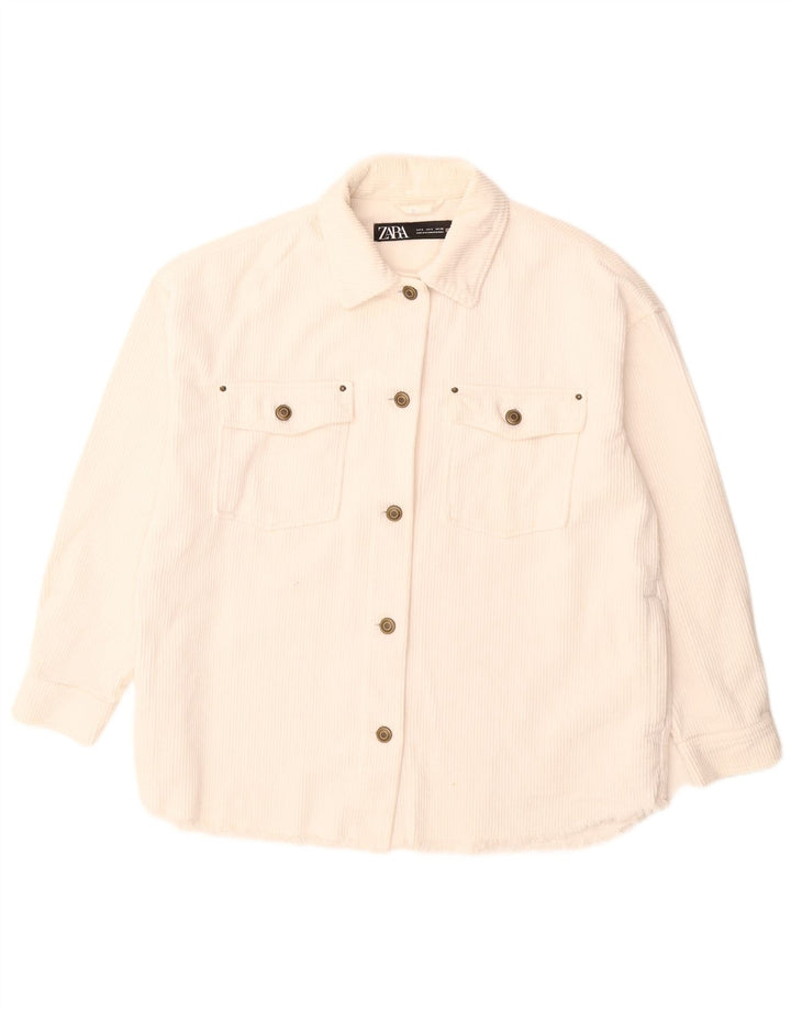 Zara Mujer Chaqueta De Pana Extragrande UK 10 Small White Cotton