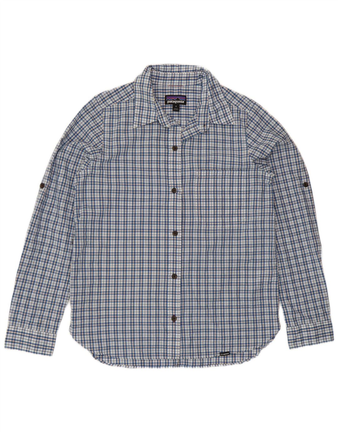 Camisa Patagonia Mujer UK 40 Algodón A Cuadros Azul Medio