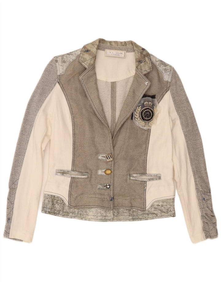 Elisa Cavaletti Chaqueta tipo blazer de 3 botones para mujer Reino Unido 42 Gris medio Colorblock