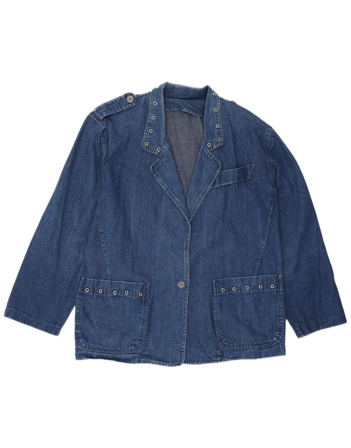 VINTAGE Womens Denim 1 Button Blazer Jacket UK 14 Large Blue