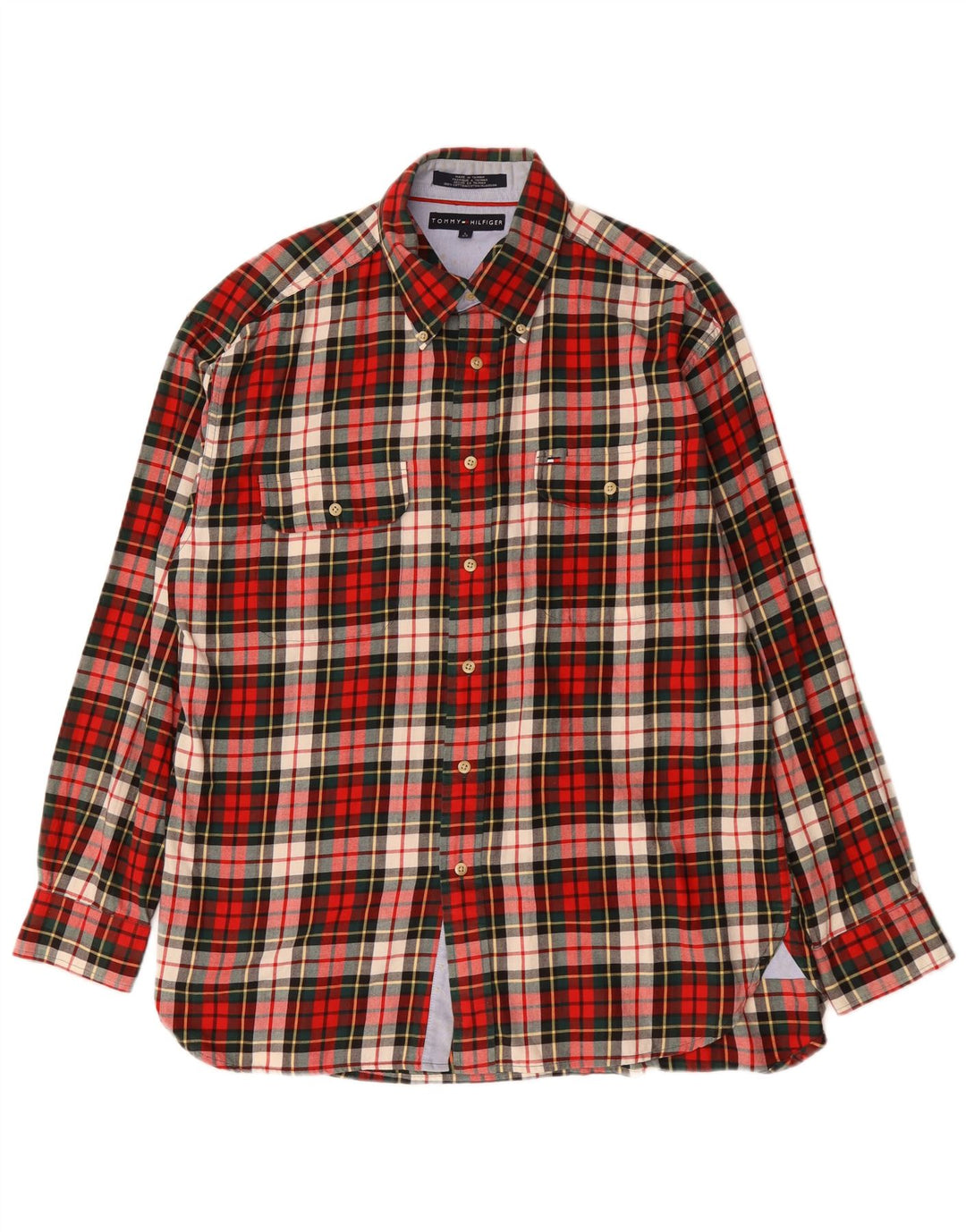 Tommy Hilfiger Camisa De Franela De Algodón A Cuadros Rojos Grandes Hombre