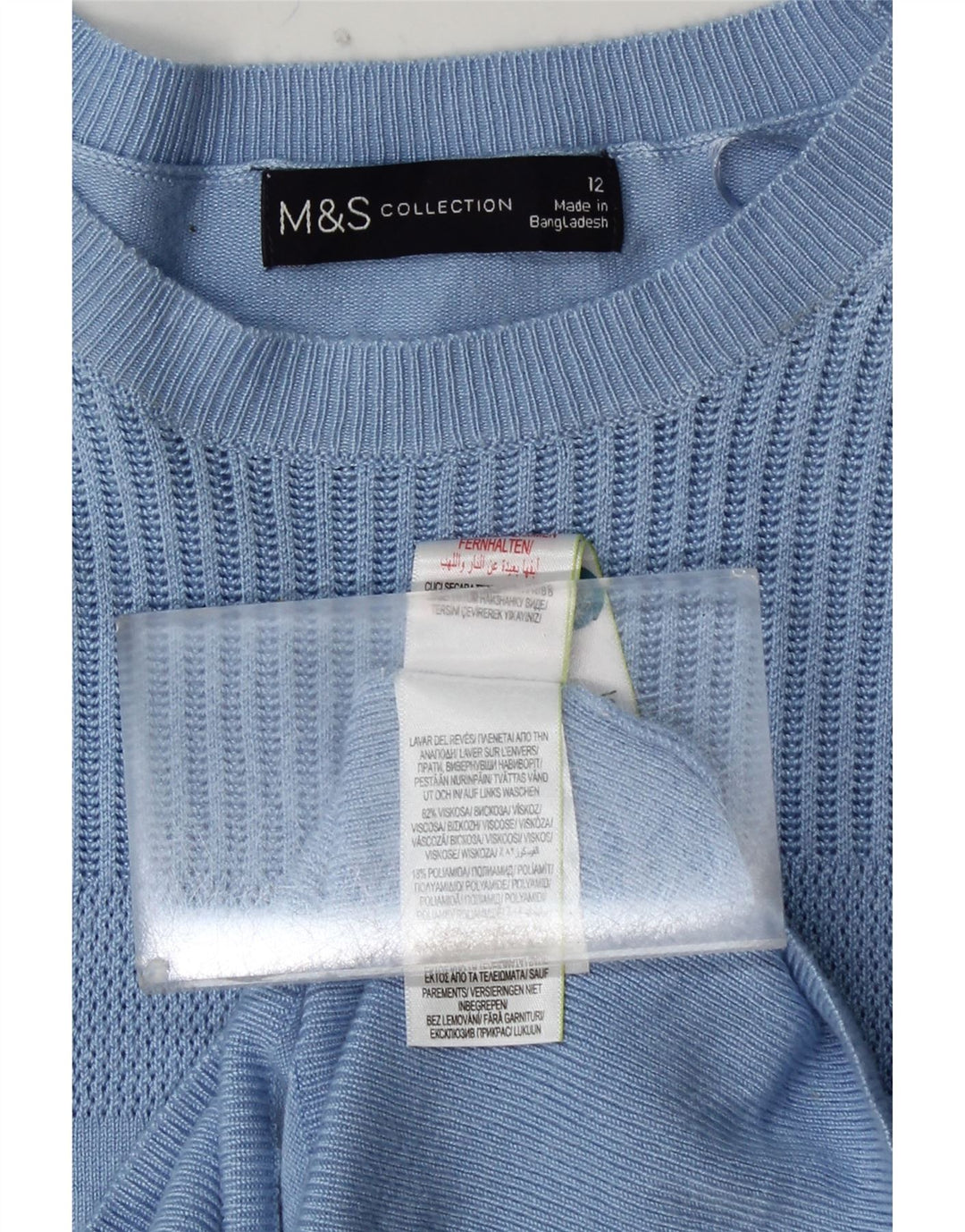 MARKS & SPENCER Suéter corto con cuello barco para mujer UK 40 Azul medio