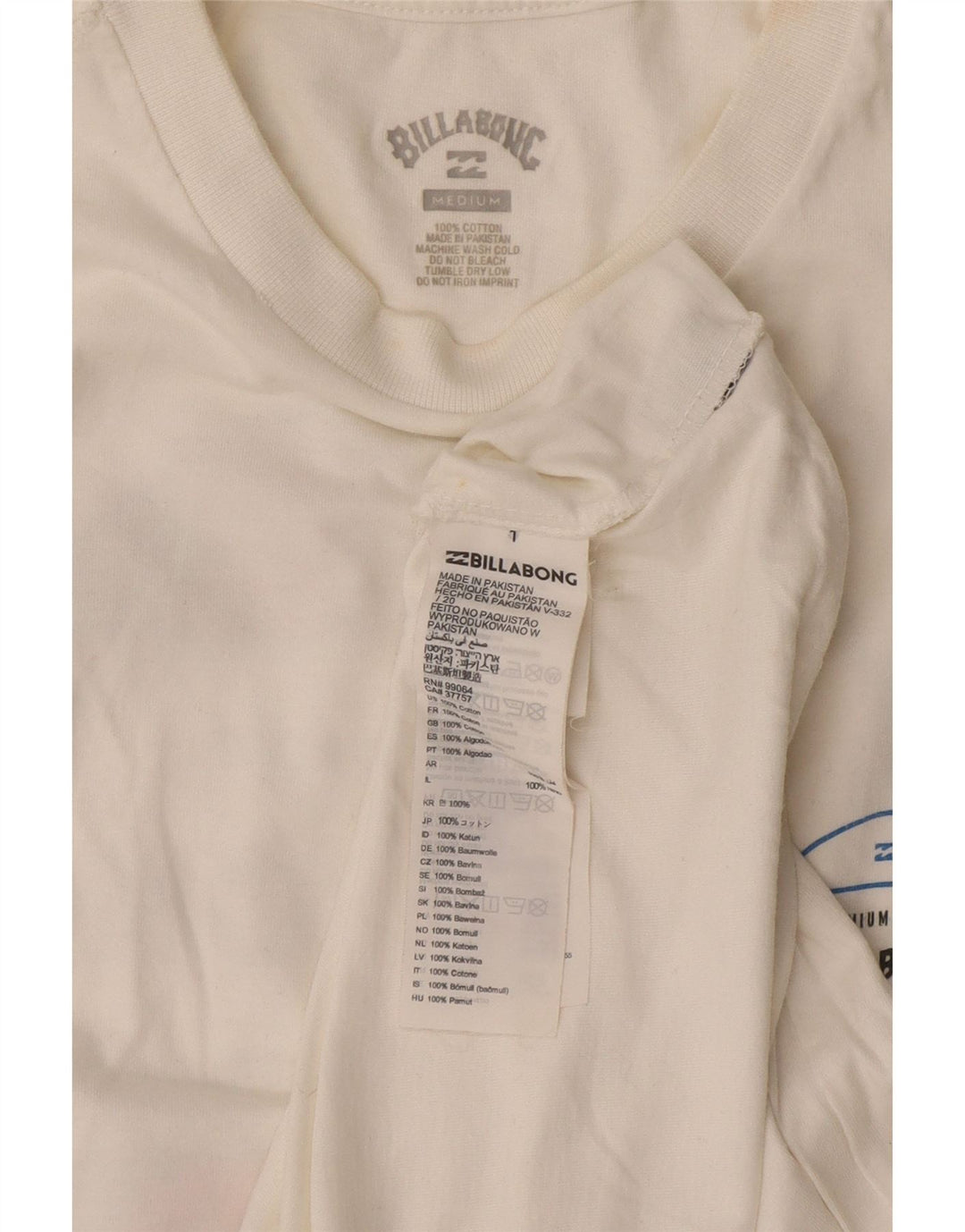 Billabong Hombre Camiseta Gráfica Top Medium Blanco Algodón