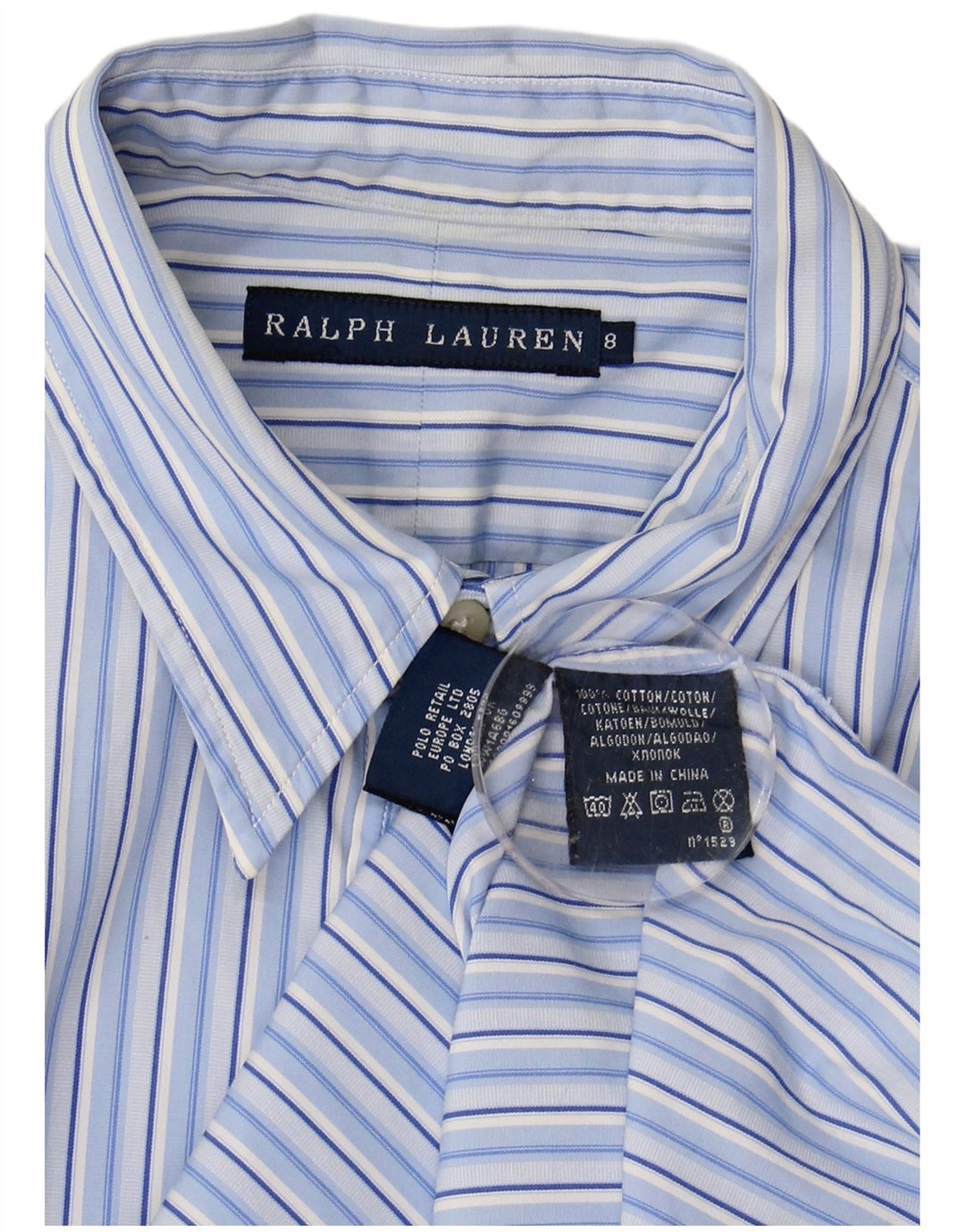 RALPH LAUREN Camisa para mujer US 8 Algodón a rayas azul medio