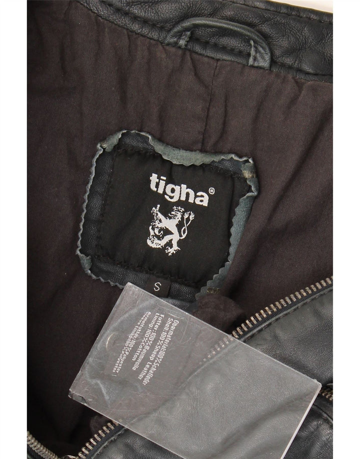 Tigha Chaqueta motera de cuero para mujer UK 10 Small Piel de oveja negra