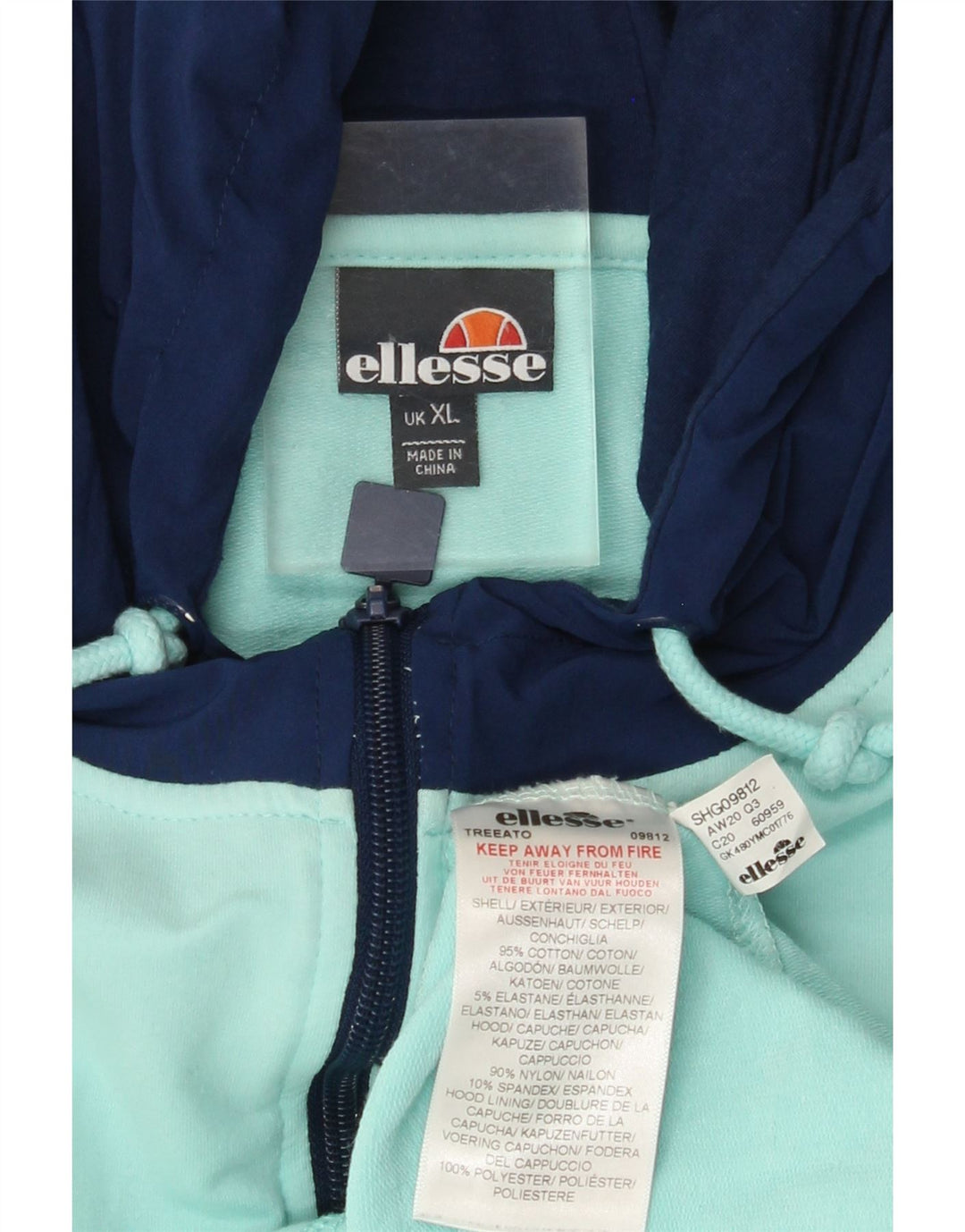 ELLESSE Sudadera con capucha gráfica para hombre XL Turquesa Colorblock Algodón