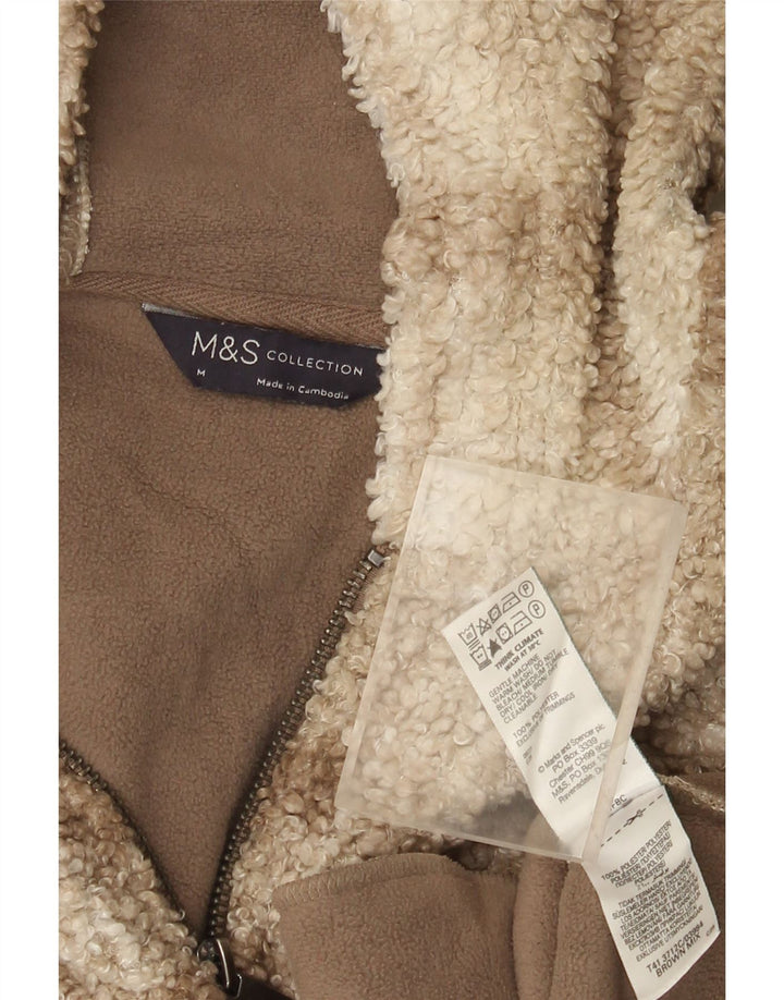Marks & Spencer Jersey de Forro Polar con Cuello y Cremallera para Mujer UK 44 Medium Brown Check