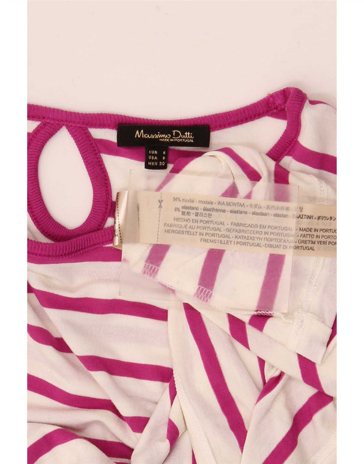 Massimo Dutti Top Mujer Manga Larga UK 40 Small Blanco Rayas Modal