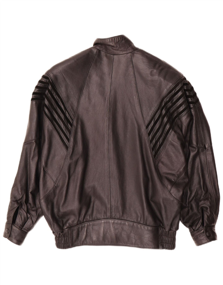 Vintage mujer chaqueta de cuero de gran tamaño EU 38 cuero negro medio