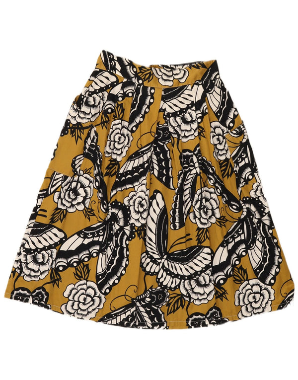 Vintage Womens High Waist A-Line Skirt IT 46 Large W28 Yellow Floral Cotton