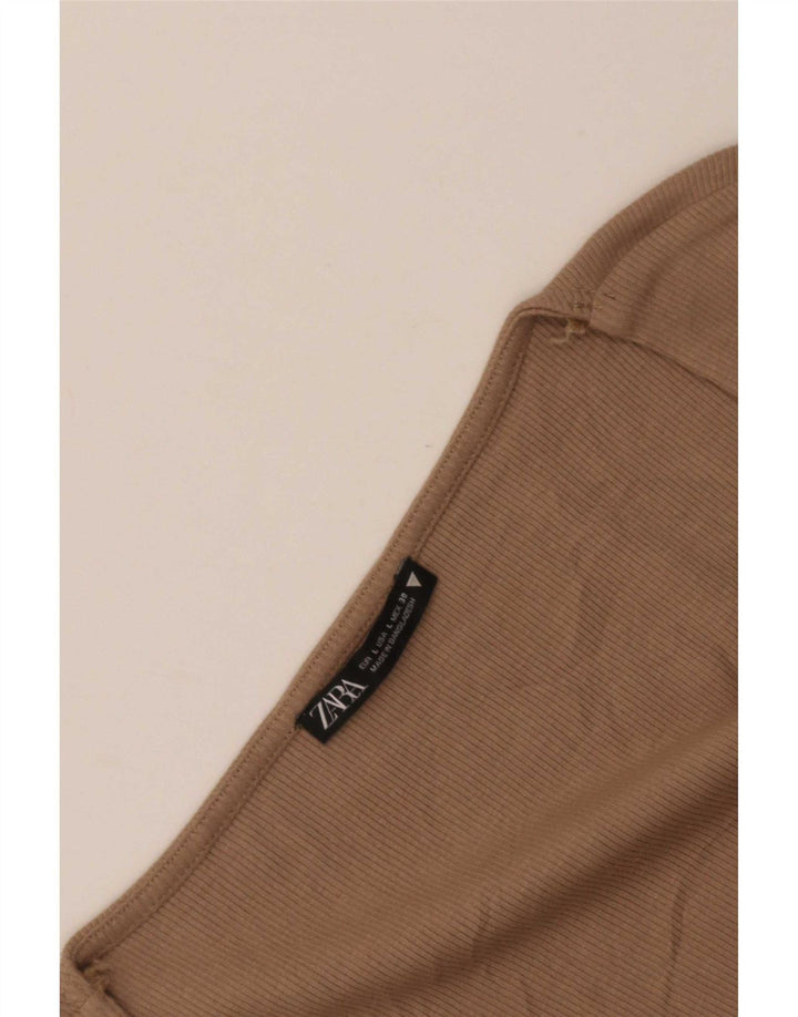 Zara Mujer Crop Top Manga Larga UK 44 Grande Marrón
