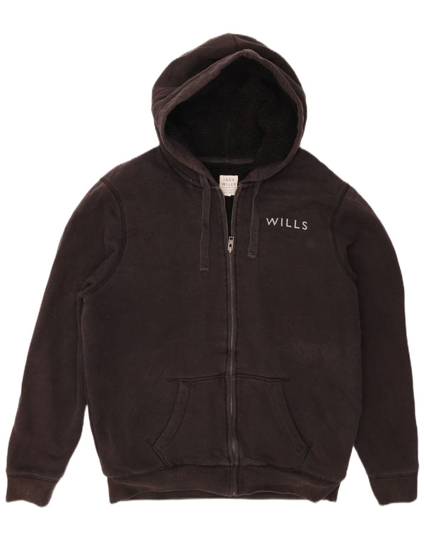 Jack Wills Mens Graphic Zip Hoodie Sweater Large Black Cotton