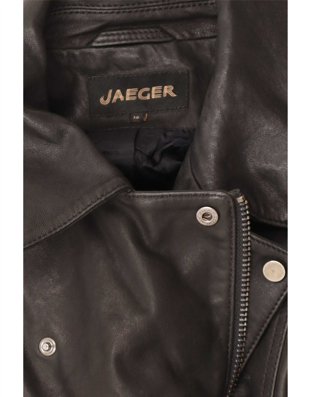 Jaeger Chaqueta motera de cuero para mujer Reino Unido 46 Grande Cuero negro