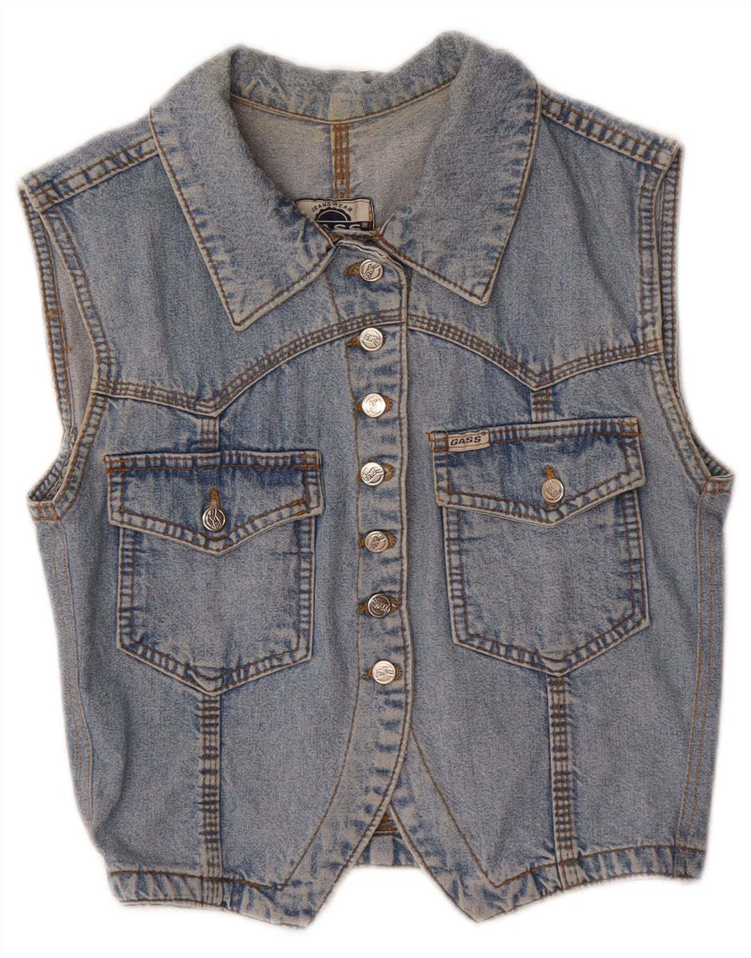 Vintage mujer crop denim chaleco Reino Unido 12 azul medio