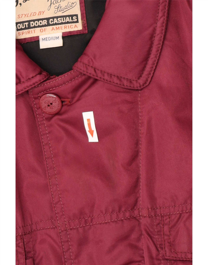 Vintage hombres acolchado chaqueta bomber Reino Unido 38 medio borgoña nylon