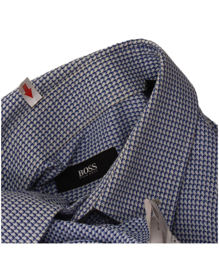 Camisa HUGO BOSS de corte regular para hombre Talla 44 17 1/2 XL Algodón de pata de gallo azul