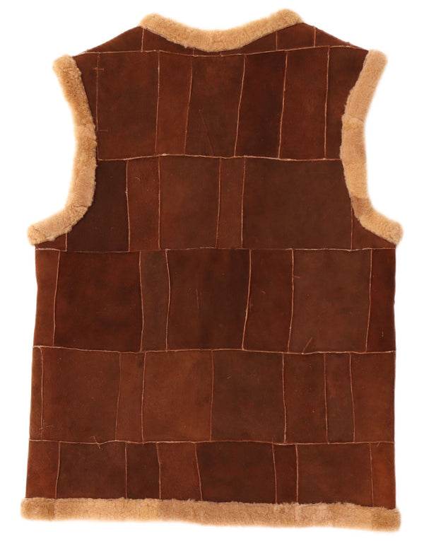 Vintage hombres shearling gilet Reino Unido 40 marrón grande