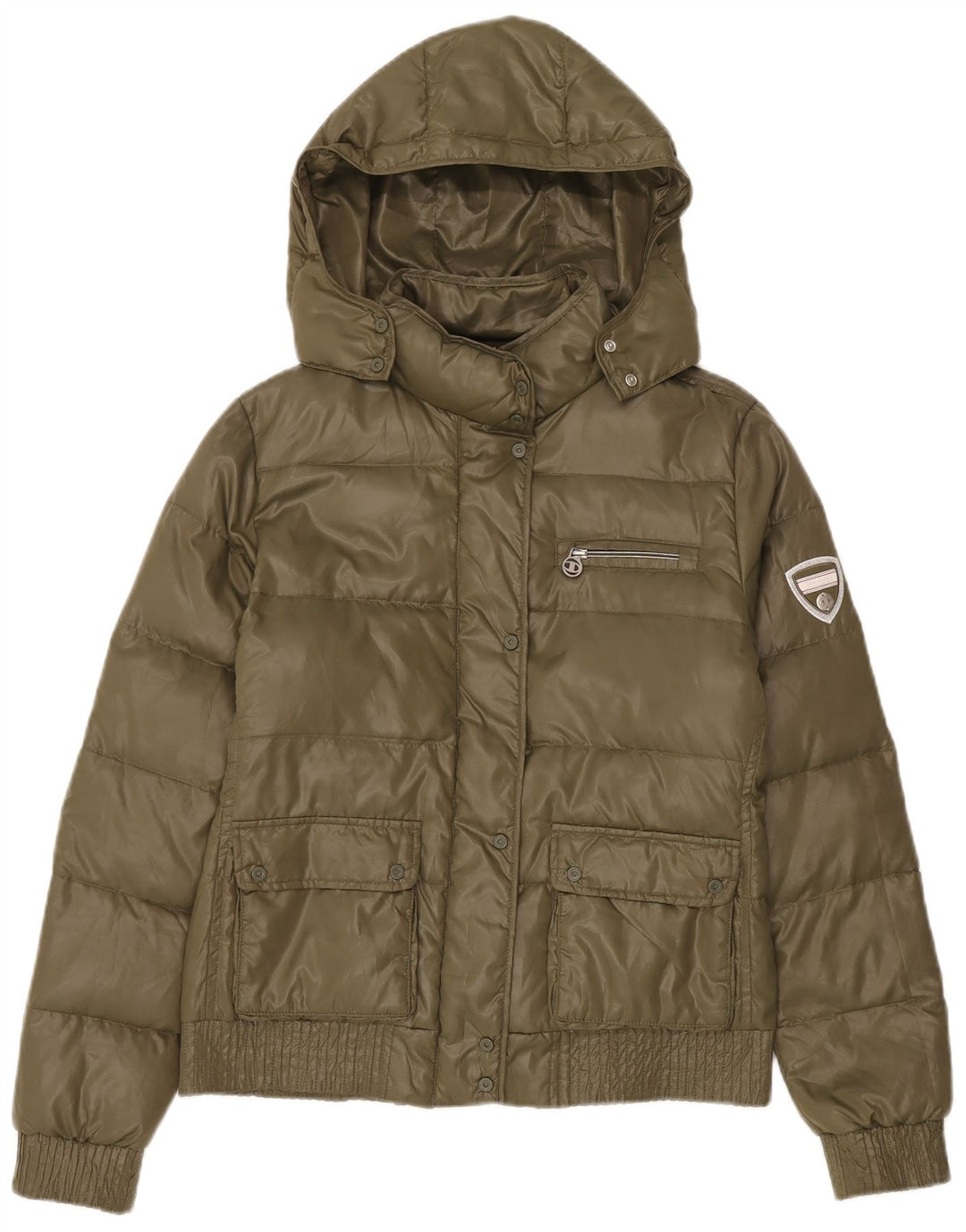 Champion Chaqueta Acolchada Con Capucha Para Mujer UK 44 Poliéster Caqui Mediano