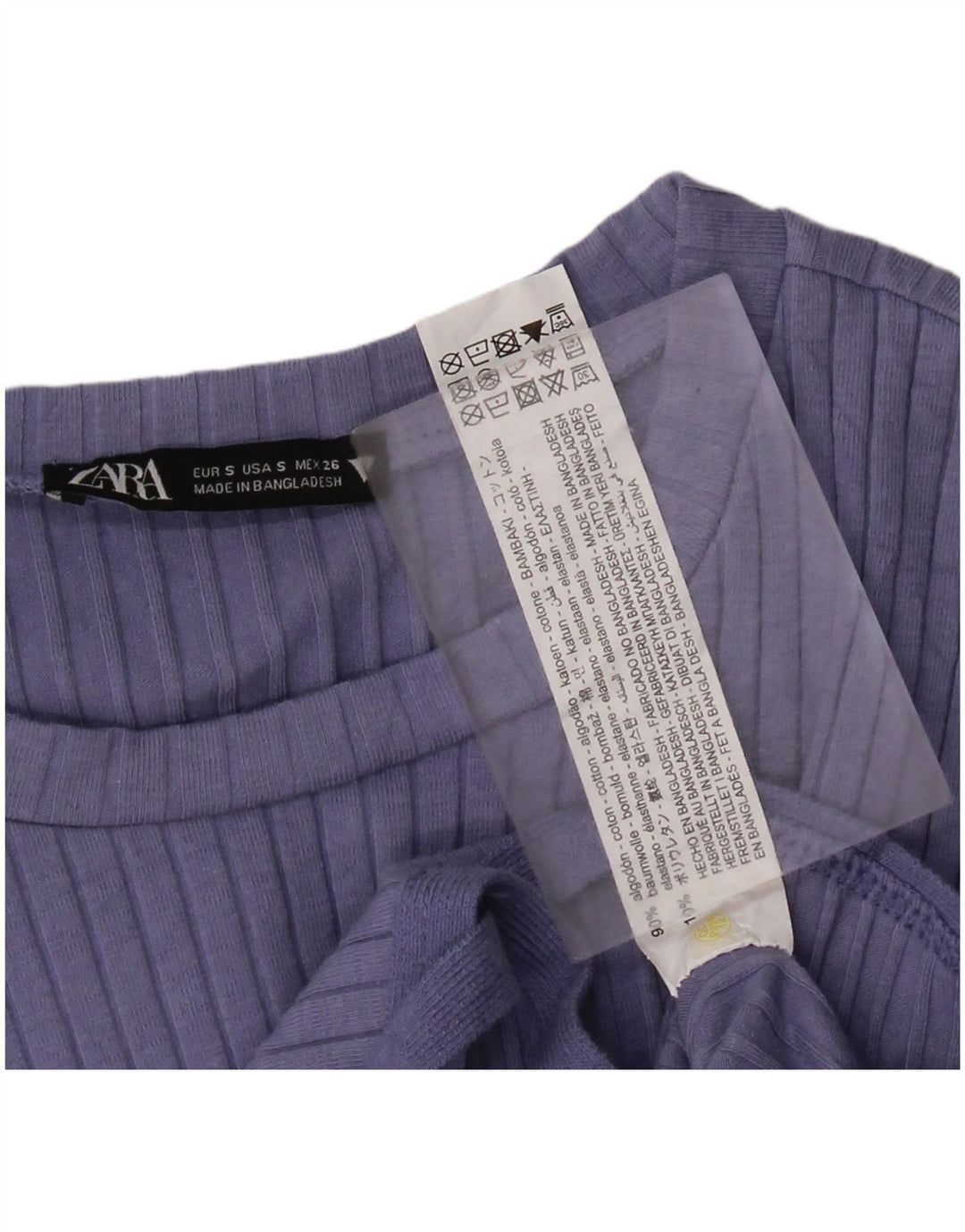 Zara Mujer Crop Top Manga Larga UK 10 Small Azul Algodón