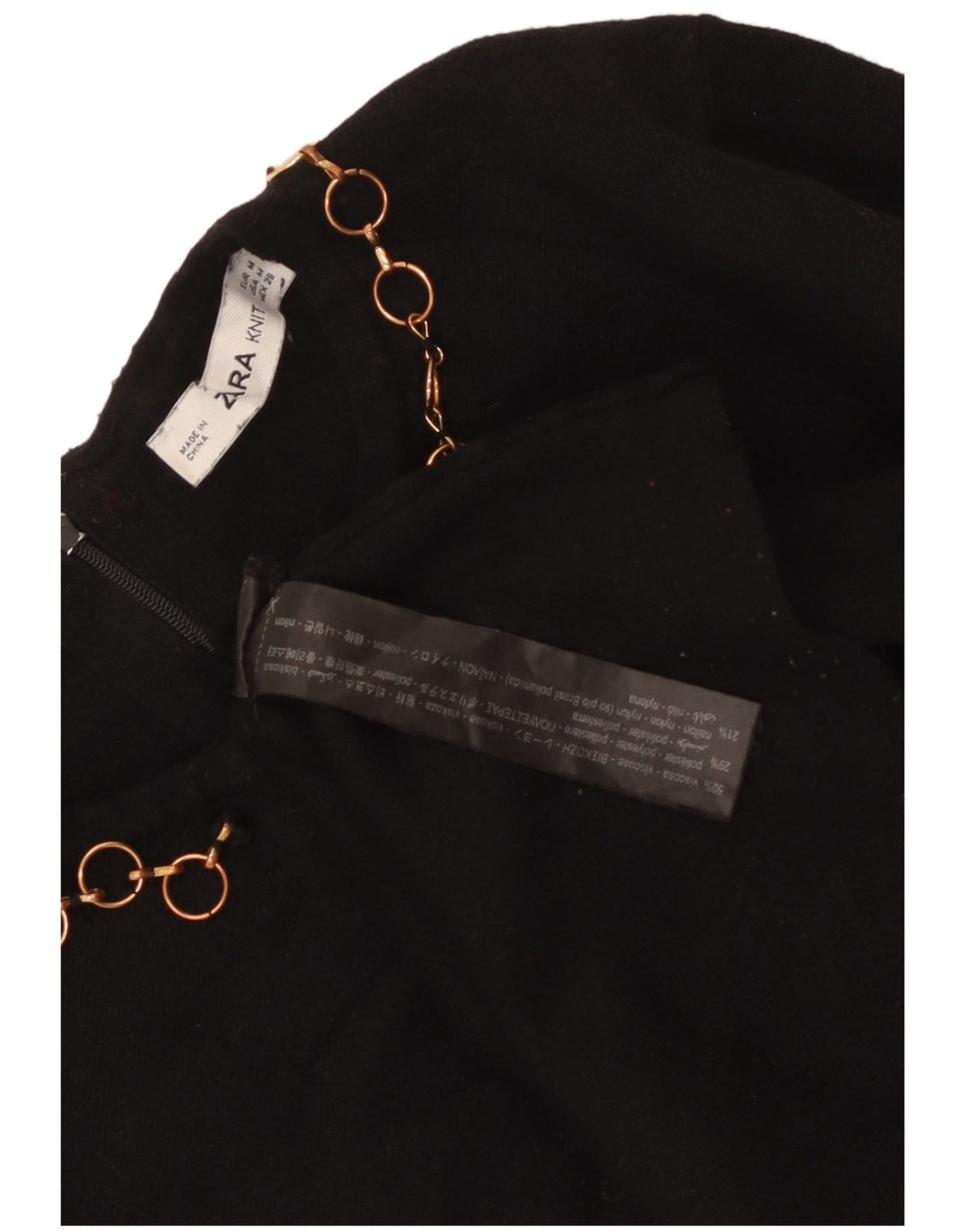 Zara Mujer Crop Blusa Top UK 42 Medium Viscosa Negra