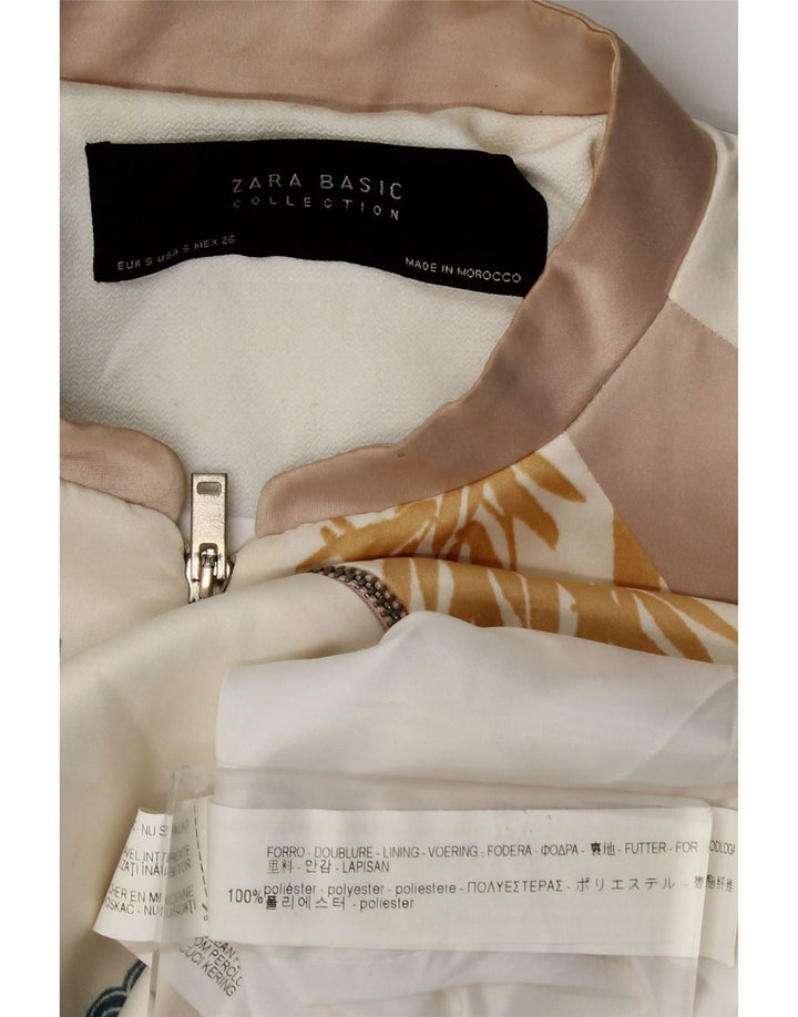 Zara Chaqueta Bomber para Mujer UK 10 Small Poliéster Floral Blanco