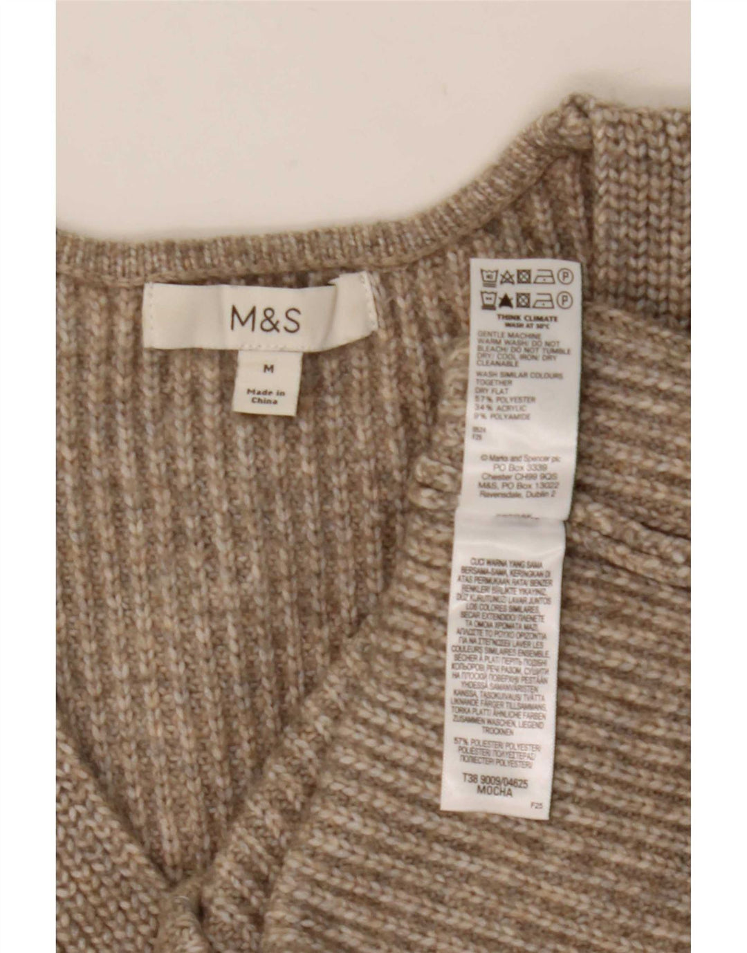 Marks & Spencer Jersey con cuello en V para mujer UK 44 Poliéster marrón medio