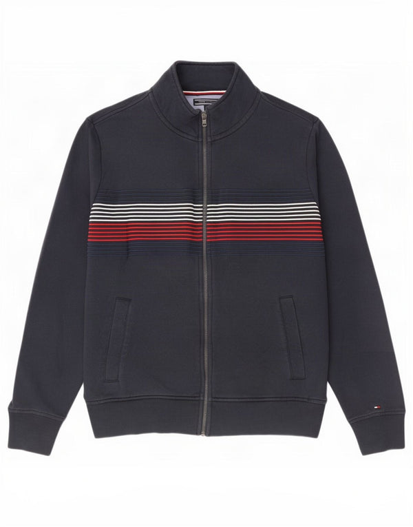 Tommy Hilfiger Chaqueta de chándal para hombre, talla grande, algodón a rayas azul marino