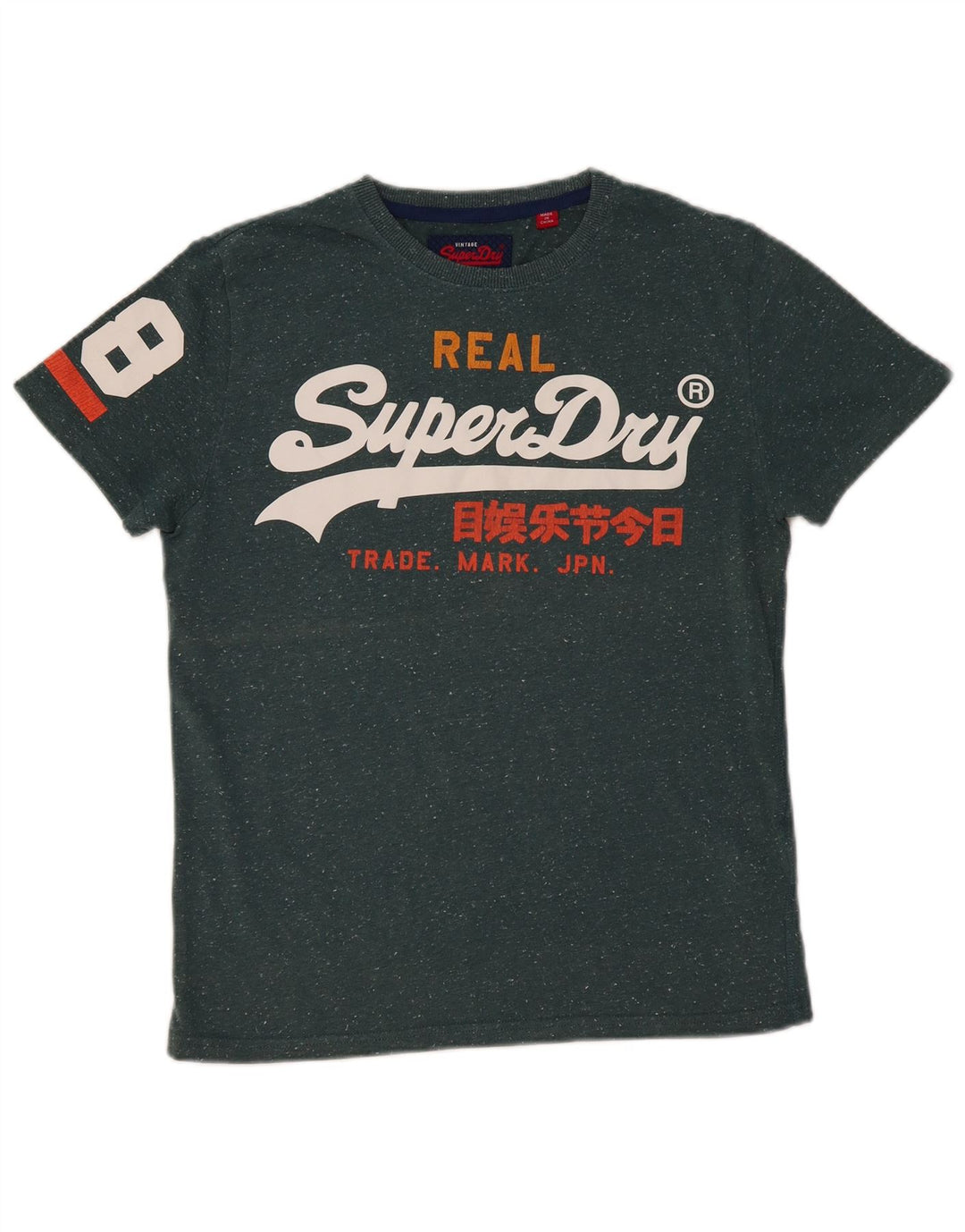 SUPERDRY Hombre Camiseta gráfica Top de algodón moteado verde medio