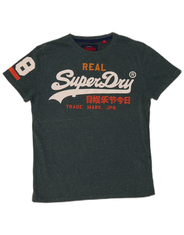 SUPERDRY Hombre Camiseta gráfica Top de algodón moteado verde medio