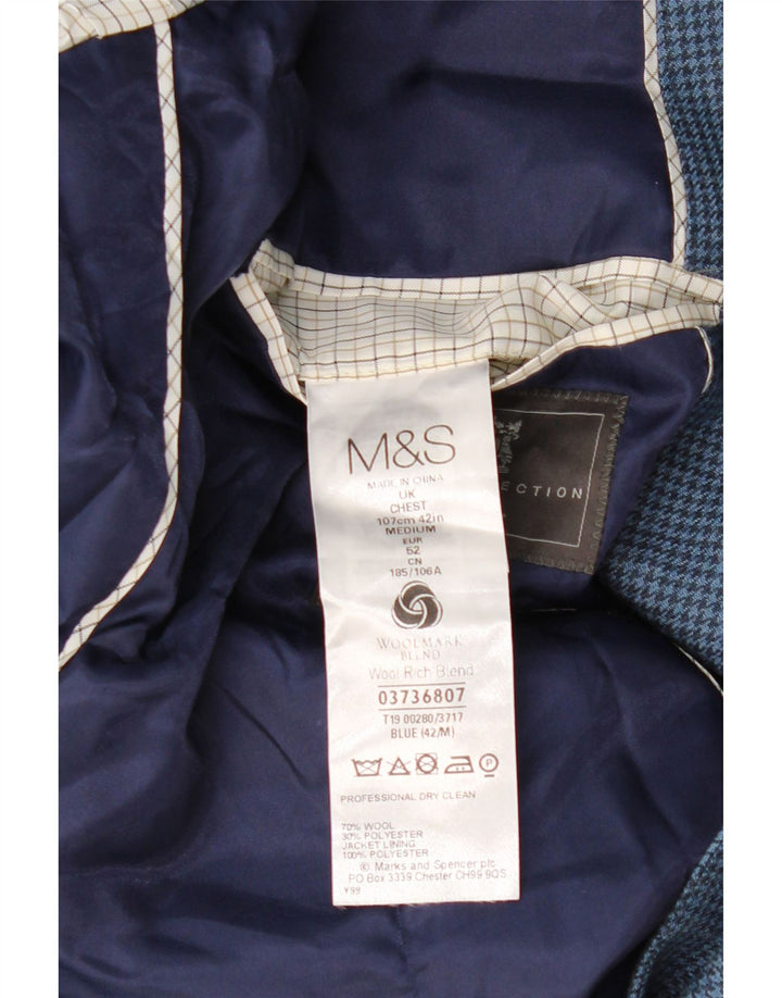 MARKS & SPENCER Chaqueta tipo blazer de 2 botones para hombre EU 52 XL Pata de gallo azul marino