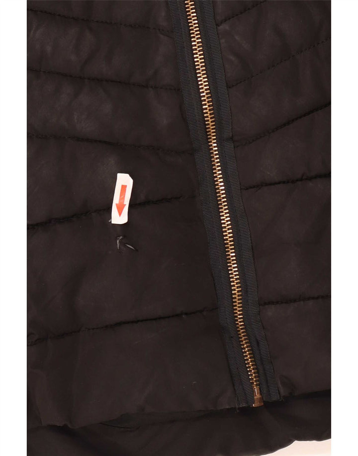 Zara Mujer Chaqueta Acolchada Con Capucha UK 10 Small Poliéster Negro