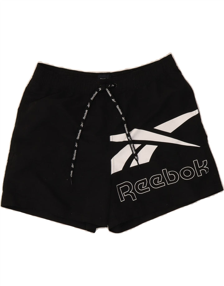 REEBOK Mens Graphic Sport Shorts Medium  Black Polyester Vintage Reebok and Second-Hand Reebok from Messina Hembry 