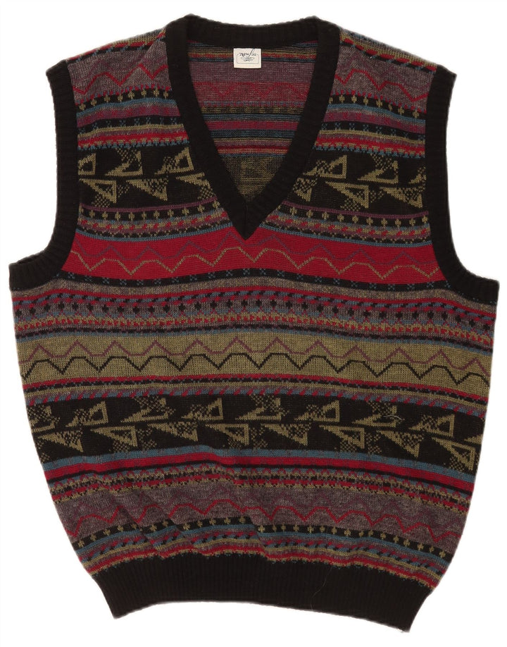 Vintage hombres chaleco tanque top grande multicolor geométrico acrílico