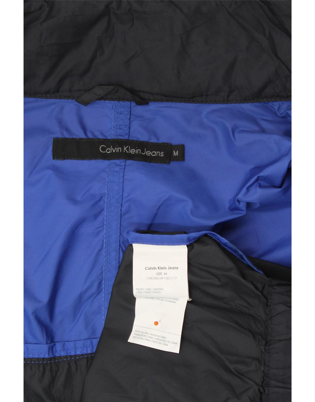 CALVIN KLEIN JEANS Mens Graphic Rain Jacket UK 38 Medium Blue Colourblock