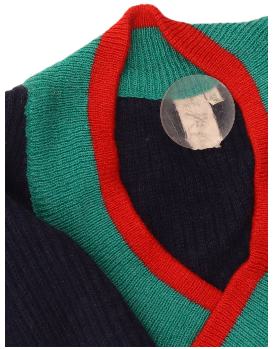 VINTAGE Mujer Crop V-Cuello Jersey Jersey IT 48/50 XL Azul Marino Rayas