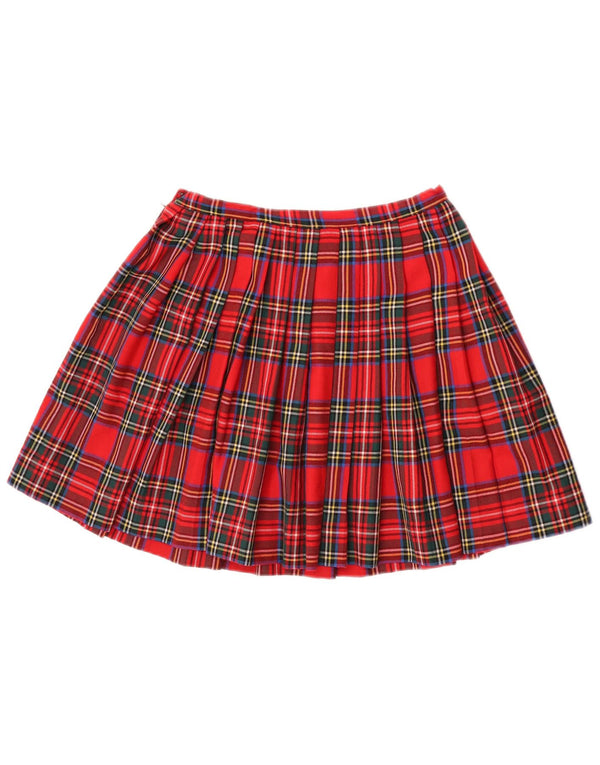 Vintage mujer mini falda plisada IT 44 Medio W26 Rojo Check Nueva Lana