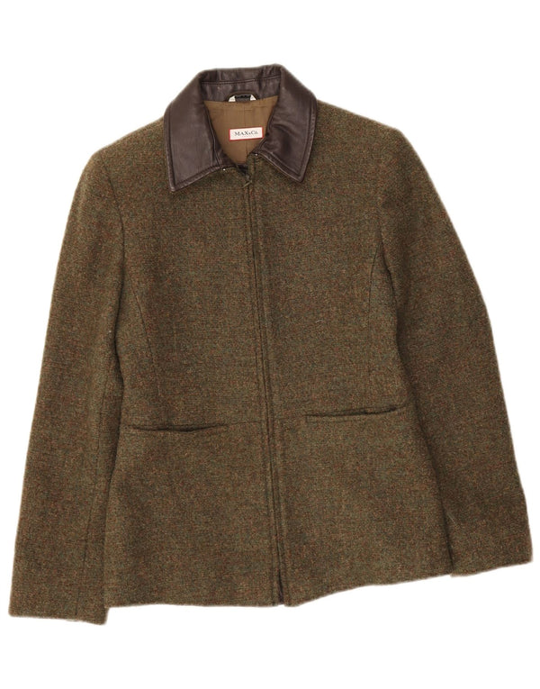 Max & Co. Chaqueta tipo blazer con cremallera completa para mujer UK 8 Small Khaki Wool