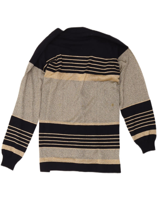 Vintage Womens Cardigan Sweater UK 16 Large Grey Striped